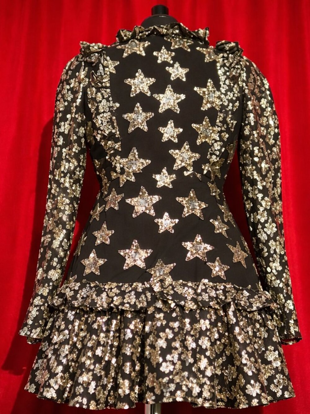 LoveShackFancy Black Mini Dress with Gold Metallic Star Embellishment - Picture 4 of 11